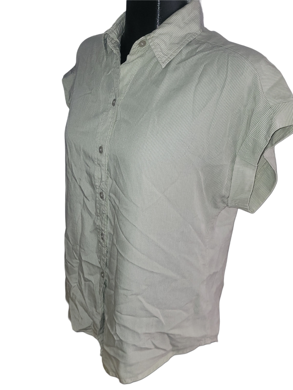Tilley Sage And White Striped Button-Front Short Sleeve Tencel Top Size S - Picture 4 of 7